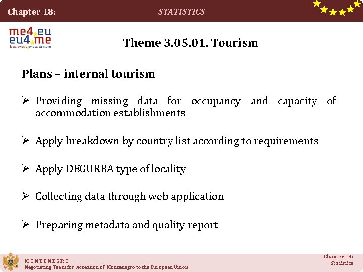 STATISTICS Chapter 18: Theme 3. 05. 01. Tourism Plans – internal tourism Ø Providing