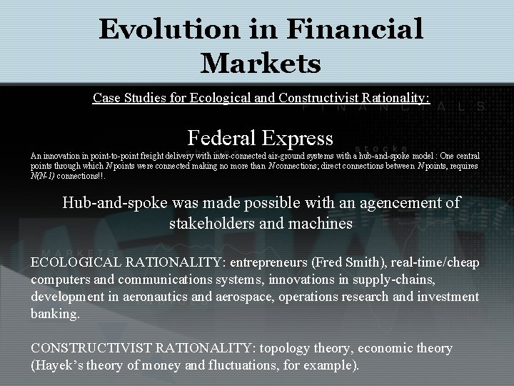 Evolution in Financial Markets Case Studies for Ecological and Constructivist Rationality: Federal Express An