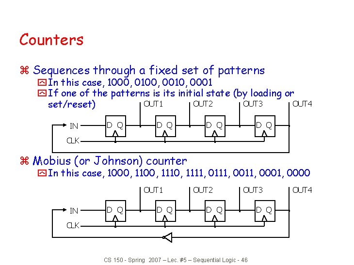 Counters z Sequences through a fixed set of patterns y In this case, 1000,