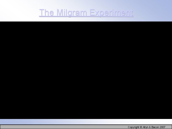 The Milgram Experiment Copyright © Allyn & Bacon 2007 