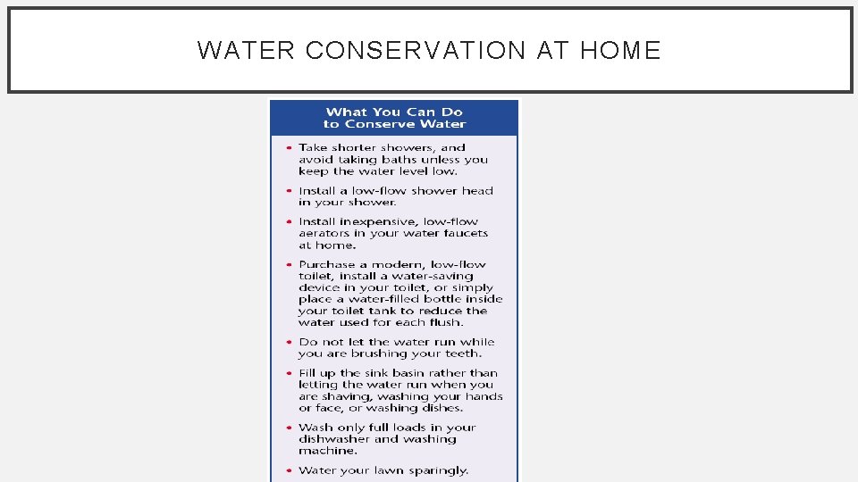 WATER CONSERVATION AT HOME 