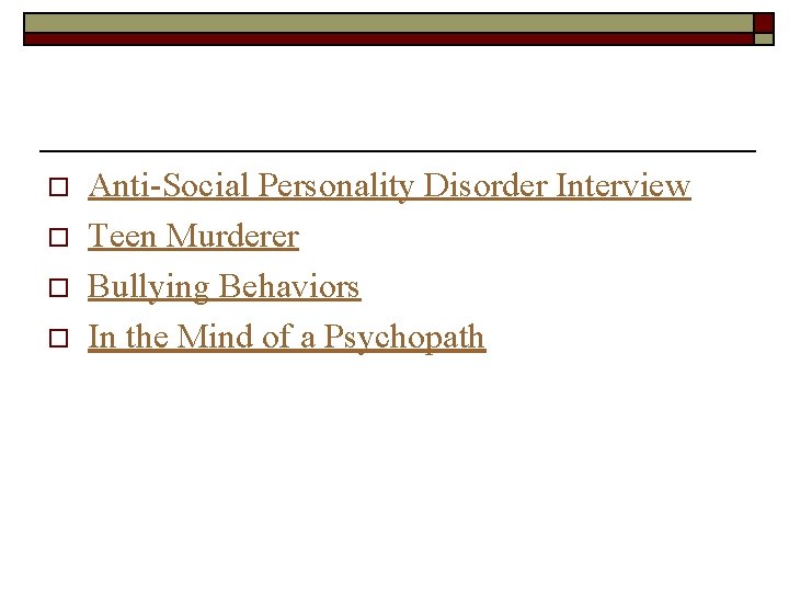 o o Anti-Social Personality Disorder Interview Teen Murderer Bullying Behaviors In the Mind of