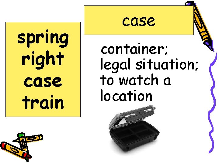 spring right case train case container; legal situation; to watch a location 