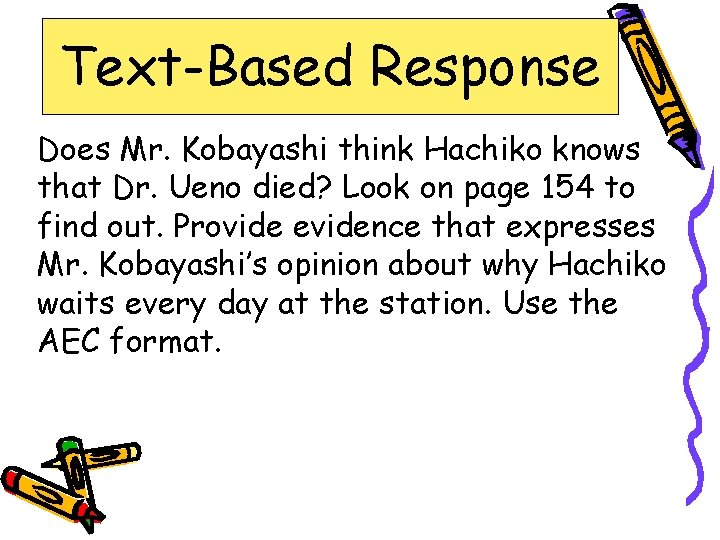 Text-Based Response Does Mr. Kobayashi think Hachiko knows that Dr. Ueno died? Look on
