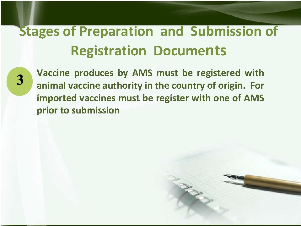 Stages of Preparation and Submission of Registration Documents Vaccine produces by AMS must be