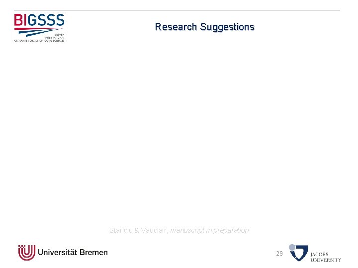 Research Suggestions Stanciu & Vauclair, manuscript in preparation 29 