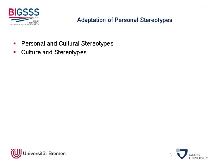 Adaptation of Personal Stereotypes § Personal and Cultural Stereotypes § Culture and Stereotypes 5