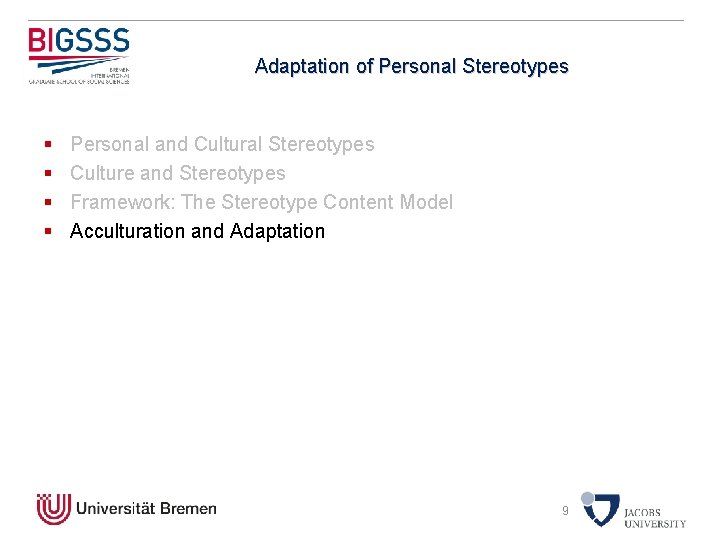 Adaptation of Personal Stereotypes § § Personal and Cultural Stereotypes Culture and Stereotypes Framework: