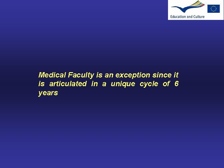 Medical Faculty is an exception since it is articulated in a unique cycle of