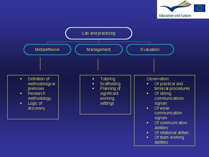 Lab and practising Metareflexive § § § Definition of methodoloigcal premises Research methodology Logic