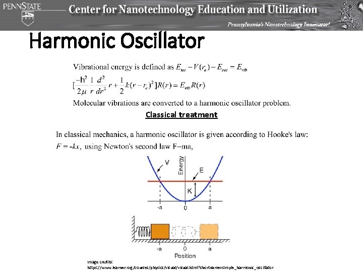 Harmonic Oscillator Classical treatment Image credits: https: //www. learner. org/courses/physics/visual. html? shortname=simple_harmonic_oscillator 