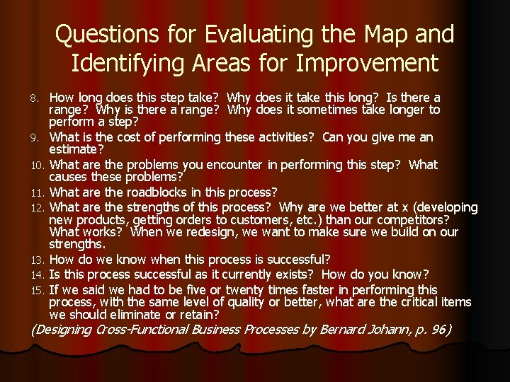 Questions for Evaluating the Map and Identifying Areas for Improvement 8. 9. 10. 11.