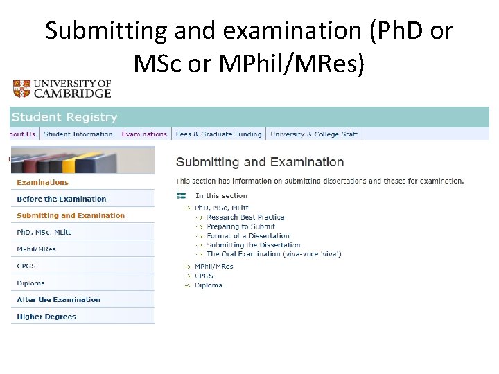 Submitting and examination (Ph. D or MSc or MPhil/MRes) 