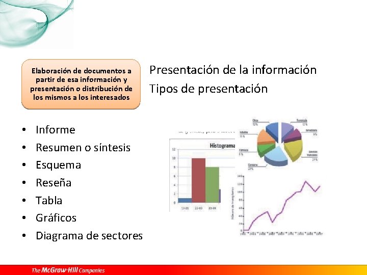 Elaboración de documentos a partir de esa información y presentación o distribución de los