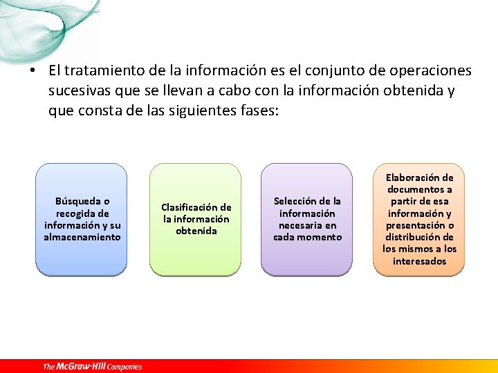  • El tratamiento de la información es el conjunto de operaciones sucesivas que