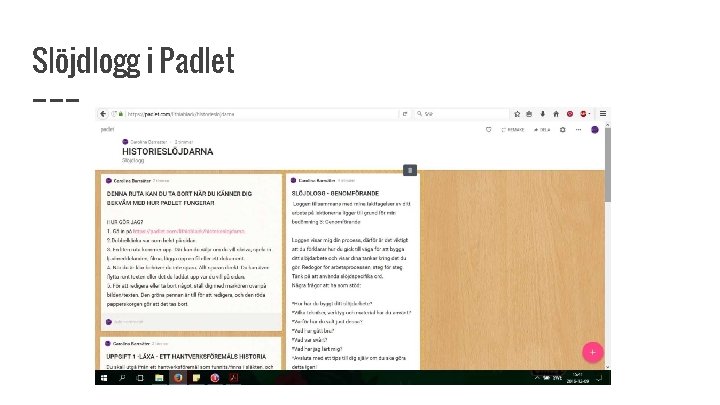 Slöjdlogg i Padlet 