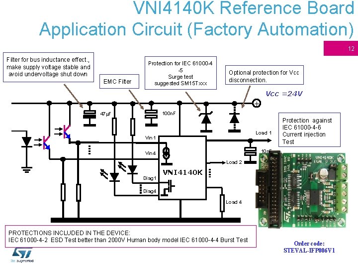 VNI 4140 K Reference Board Application Circuit (Factory Automation) 12 Filter for bus inductance