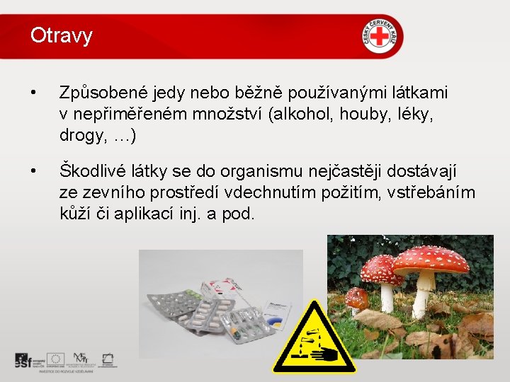 Otravy • Způsobené jedy nebo běžně používanými látkami v nepřiměřeném množství (alkohol, houby, léky,
