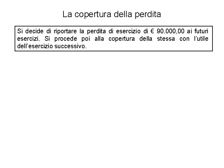 La copertura della perdita Si decide di riportare la perdita di esercizio di €