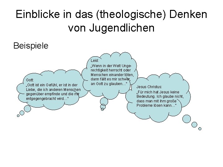 Einblicke in das (theologische) Denken von Jugendlichen Beispiele Gott: „Gott ist ein Gefühl, er