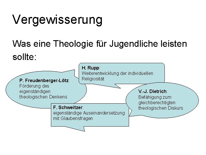 Vergewisserung Was eine Theologie für Jugendliche leisten sollte: P. Freudenberger-Lötz: Förderung des eigenständigen theologischen