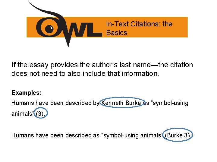 In-Text Citations: the Basics If the essay provides the author’s last name—the citation does