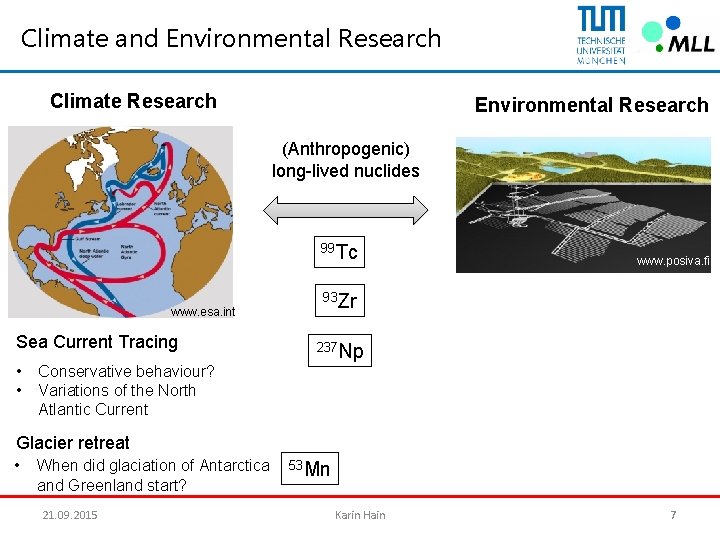 Climate and Environmental Research Climate Research Environmental Research (Anthropogenic) long-lived nuclides 99 Tc www.