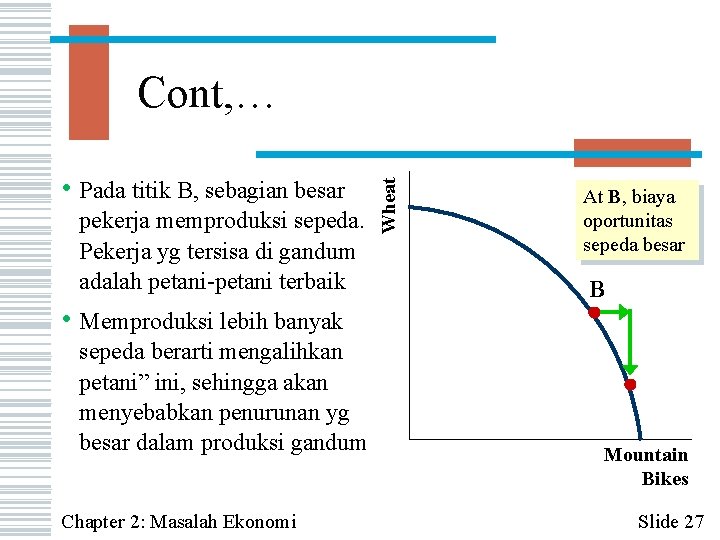  • Pada titik B, sebagian besar pekerja memproduksi sepeda. Pekerja yg tersisa di