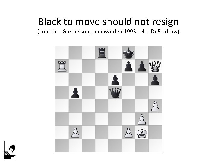 Black to move should not resign (Lobron – Gretarsson, Leeuwarden 1995 – 41. .