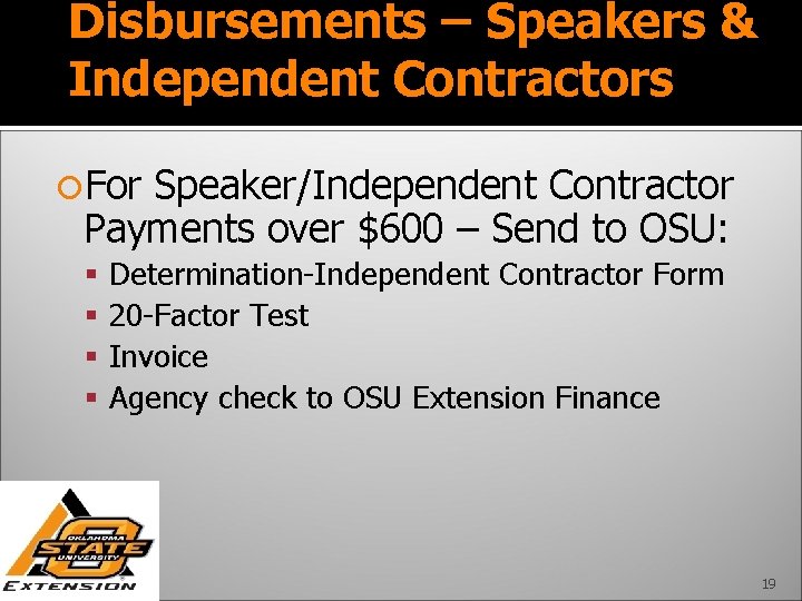 Disbursements – Speakers & Independent Contractors For Speaker/Independent Contractor Payments over $600 – Send