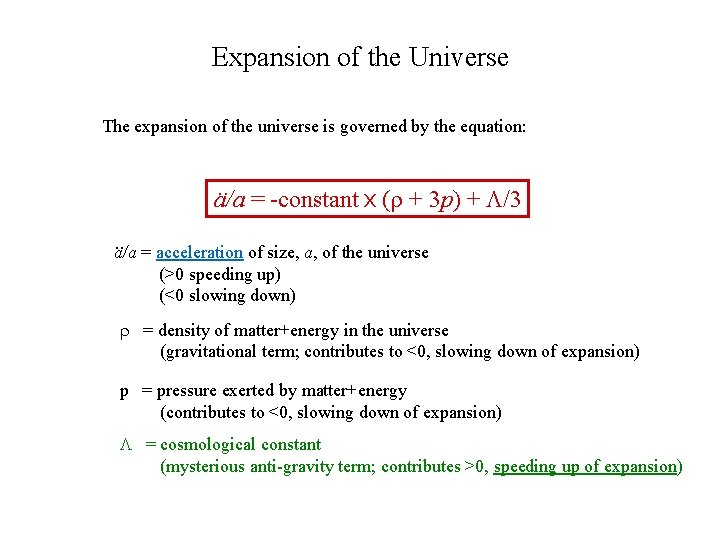 Expansion of the Universe The expansion of the universe is governed by the equation: Expansion of the Universe The expansion of the universe is governed by the equation: