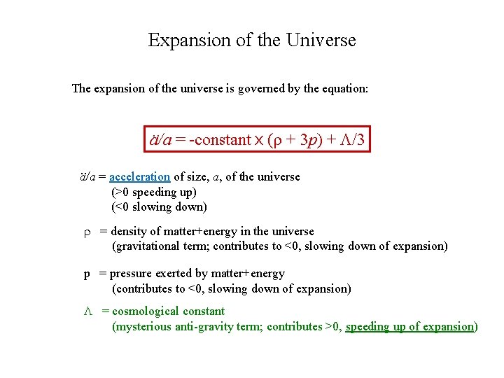 Expansion of the Universe The expansion of the universe is governed by the equation: