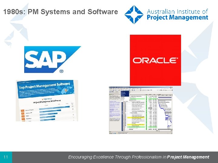 1980 s: PM Systems and Software 1989 AIPM was formally registered 1988 National Conference 1980 s: PM Systems and Software 1989 AIPM was formally registered 1988 National Conference