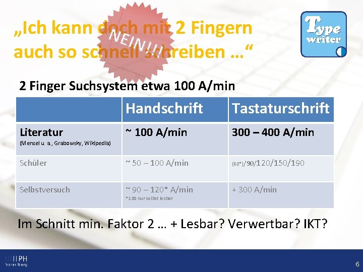 „Ich kann doch NEI mit 2 Fingern N!!! auch so schnell schreiben …“ 2