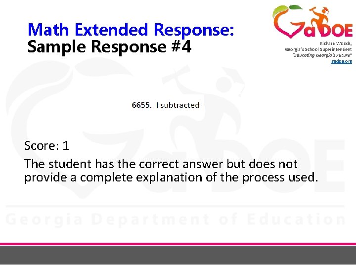 Math Extended Response: Sample Response #4 Richard Woods, Georgia’s School Superintendent “Educating Georgia’s Future”