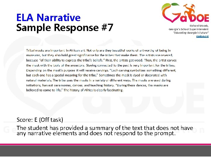 ELA Narrative Sample Response #7 Richard Woods, Georgia’s School Superintendent “Educating Georgia’s Future” gadoe.