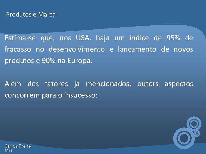 Produtos e Marca Estima-se que, nos USA, haja um índice de 95% de fracasso