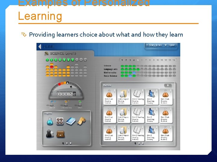 Examples of Personalized Learning Providing learners choice about what and how they learn Examples of Personalized Learning Providing learners choice about what and how they learn