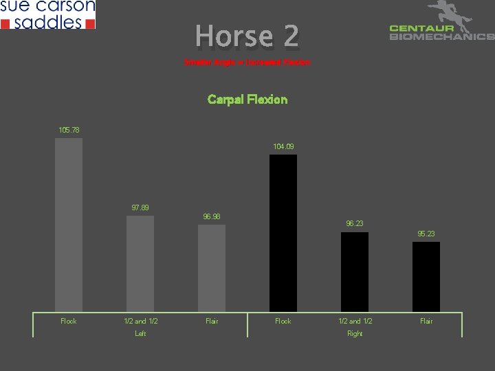 Horse 2 Smaller Angle = Increased Flexion Carpal Flexion 105. 78 104. 09 97.