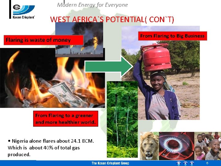 Modern Energy for Everyone WEST AFRICA`S POTENTIAL( CON`T) Flaring is waste of money From