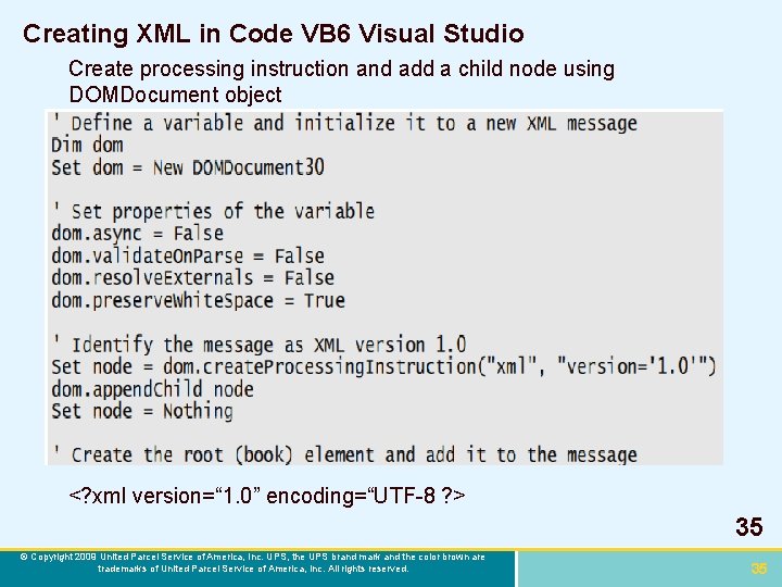 Creating XML in Code VB 6 Visual Studio Create processing instruction and add a