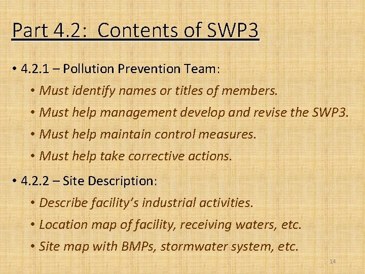 Part 4. 2: Contents of SWP 3 • 4. 2. 1 – Pollution Prevention