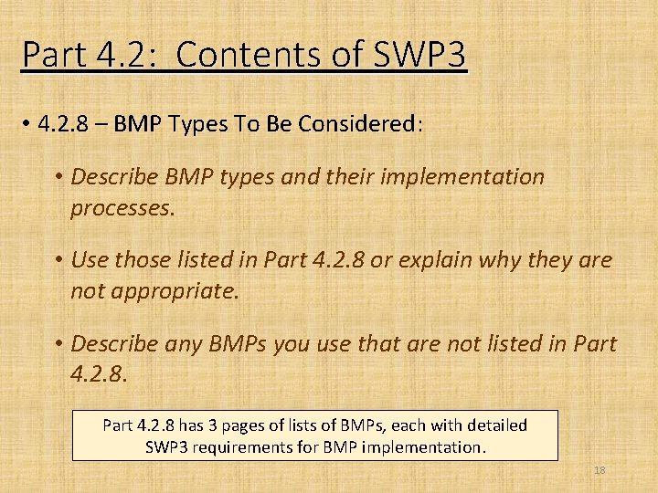 Part 4. 2: Contents of SWP 3 • 4. 2. 8 – BMP Types