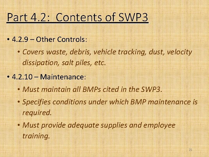 Part 4. 2: Contents of SWP 3 • 4. 2. 9 – Other Controls: