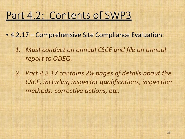 Part 4. 2: Contents of SWP 3 • 4. 2. 17 – Comprehensive Site