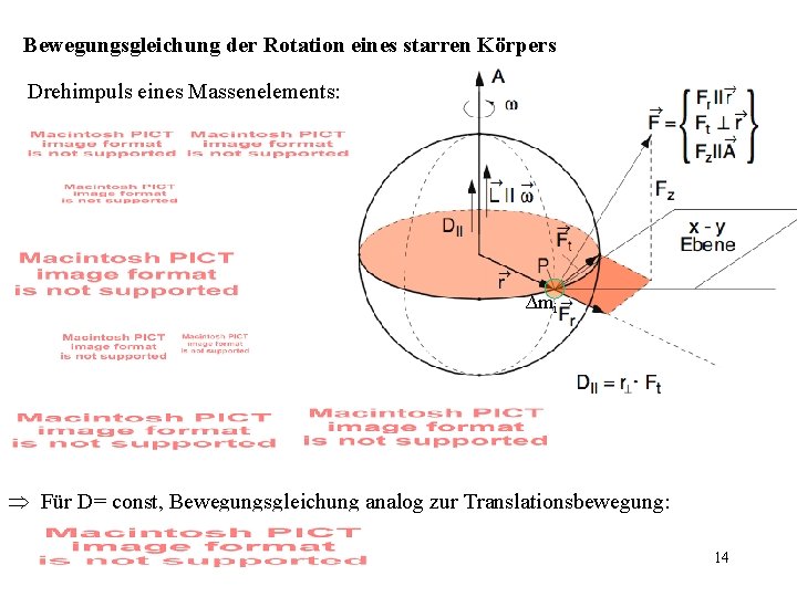 Bewegungsgleichung der Rotation eines starren Körpers Drehimpuls eines Massenelements: ∆mi Þ Für D= const,