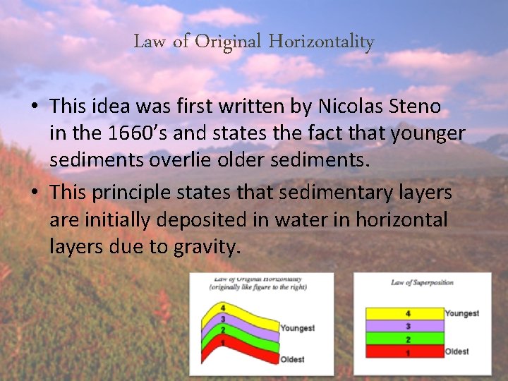 Law of Original Horizontality • This idea was first written by Nicolas Steno in Law of Original Horizontality • This idea was first written by Nicolas Steno in