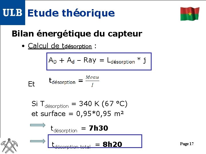 Etude théorique Bilan énergétique du capteur • Calcul de tdésorption : Et Si Tdésorption