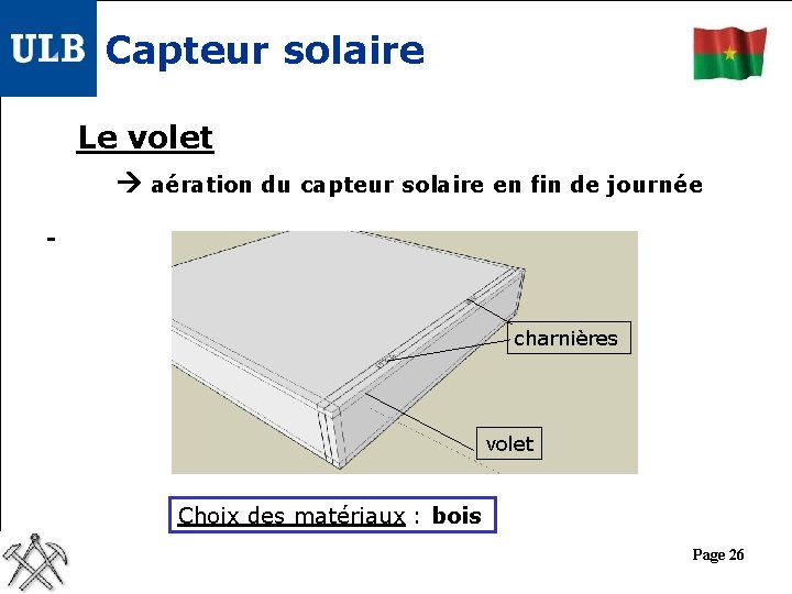 Capteur solaire Le volet aération du capteur solaire en fin de journée charnières volet