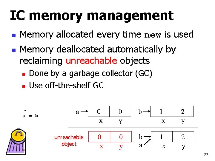 IC memory management n n Memory allocated every time new is used Memory deallocated